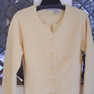 Orvis Sweater Cardigan Lemon Sorbet Small EUC S Soft Chenille polyester